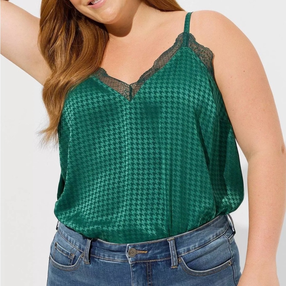 Torrid Satin Jacquard Lace Trim Cami Top Kelly Green Size 2 18/20-2X